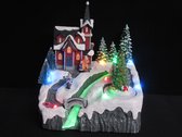 Maisons & Villages de Noël de Noël - Scène de Noël - Église avec sapin de Noël rotatif - Rivière à fibre optique - Tourne-disque et Éclairage LED - B/O
