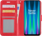 Hoes Geschikt voor OnePlus Nord CE 2 Hoesje Book Case Hoes Flip Cover Wallet Bookcase - Rood