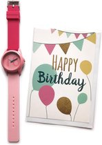 Wenskaart Happy Birthday + Verjaardag Horloge 16 jaar - HOR-16-ROZE