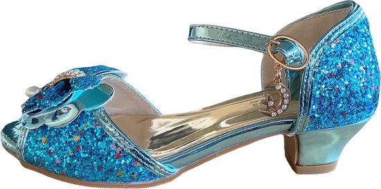 Elsa prinsessen schoenen blauw glitter strikje maat 28 - binnenmaat 18 cm -  hakken... | bol.com