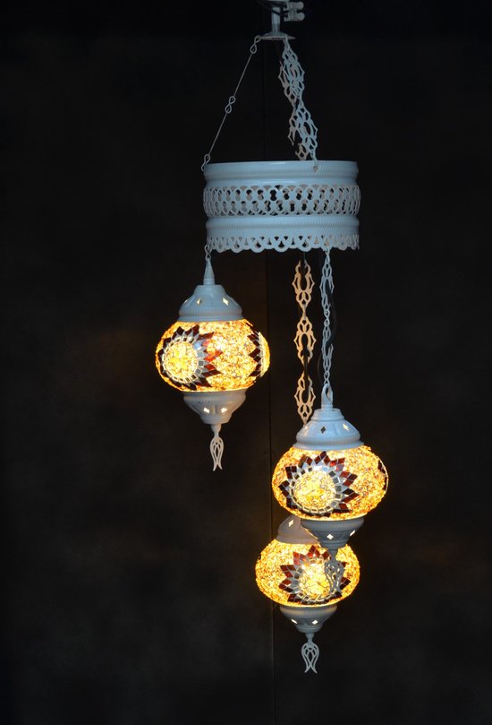hanglamp met 3 glazen bollen Oosterse plafondlamp bruine mozaïek