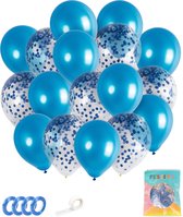 Festivz 40 stuks Blauw Ballonnen met Lint – Decoratie – Feestversiering - Papieren Confetti – Blue - Blue Latex - Verjaardag - Bruiloft - Feest