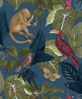 Papier peint avec singes et oiseaux tropicaux - Papier peint - Décoration murale - Papier peint intissé - Assorti Papier peint non tissé - 0,53 0 10,05 M.