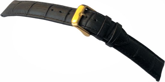 Bracelet de montre-24mm-cuir véritable-noir-fourré-croco-boucle couleur or souple-24 mm