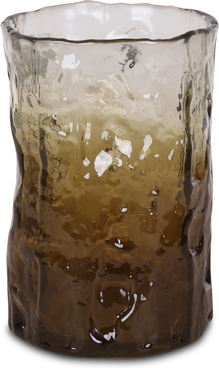 Vaas/windlicht glas goudgeel 20x14