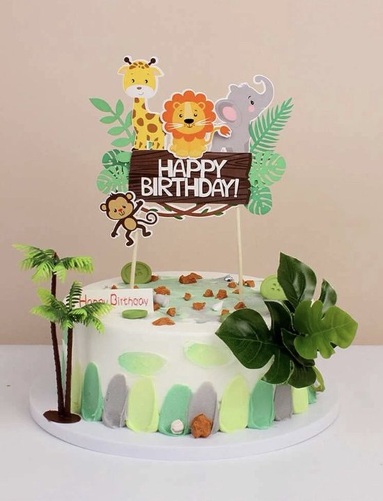 Jungle Taart Topper Happy Birthday - Taart Decoratie Dieren - Themafeest  Jungle -... | bol