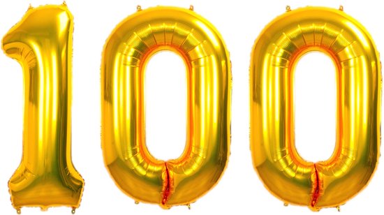 Folie Ballon Cijfer 100 Jaar Goud Verjaardag Versiering Helium Cijfer Ballonnen Feest versiering Met Rietje - 86Cm