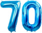 Folie Ballon Cijfer 70 Jaar Blauw Verjaardag Versiering Helium Cijfer Ballonnen Feest versiering Met Rietje - 86Cm
