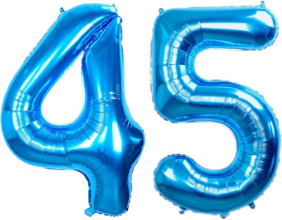 Folie Ballon Cijfer 45 Jaar Blauw Verjaardag Versiering Helium Cijfer Ballonnen Feest versiering Met Rietje - 86Cm