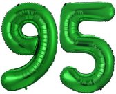 Folie Ballon Cijfer 95 Jaar Groen Verjaardag Versiering Helium Cijfer Ballonnen Feest versiering Met Rietje - 86Cm