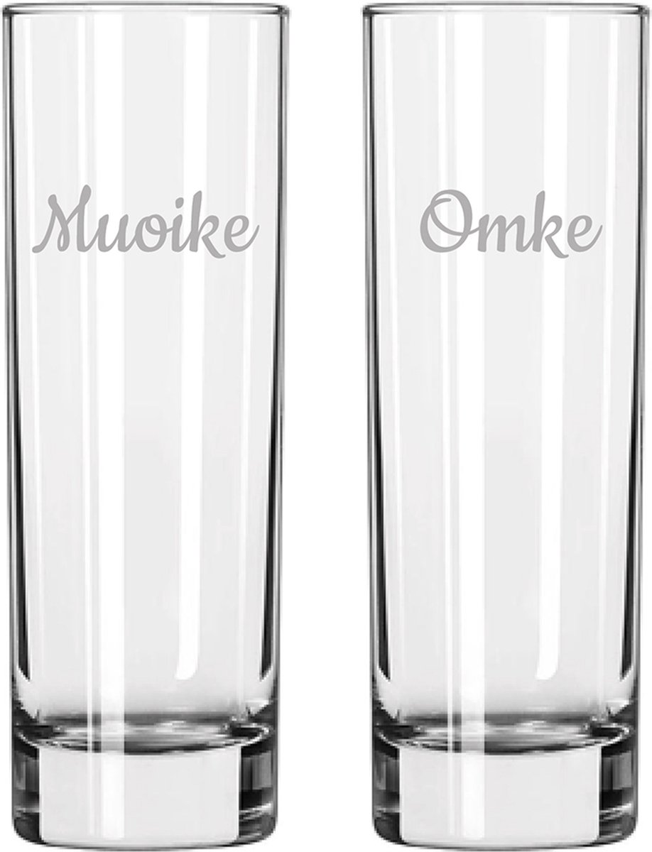 Gegraveerde longdrinkglas 22cl Muoike & Omke