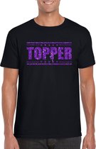 Zwart Topper shirt in paarse glitter letters heren - Toppers dresscode kleding S