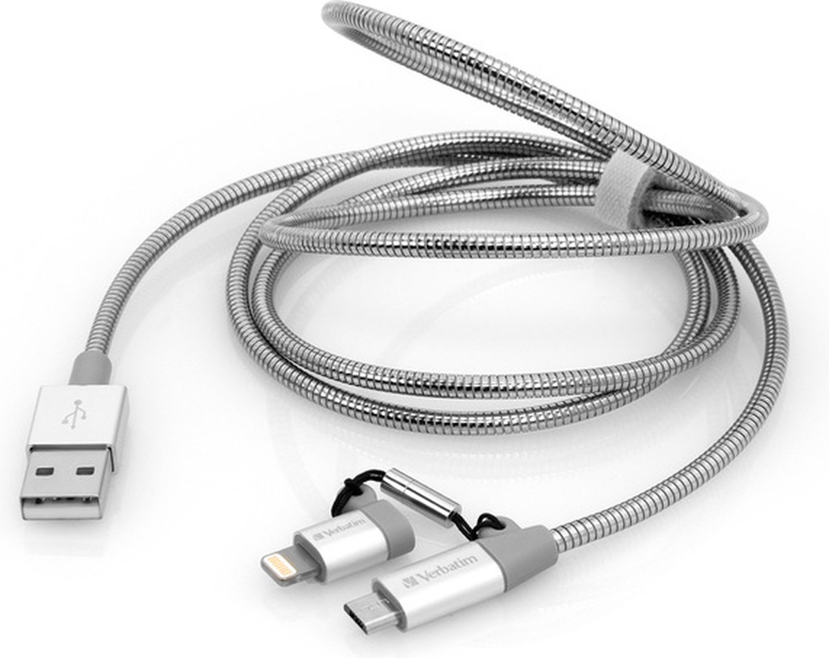Verbatim 2-in-1 Lightning/Micro B Stainless Steel Cable 100cm Zilverkleurig