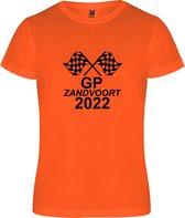 Oranje Polyester T shirt met " GP 2022 Zandvoort met finishvlaggen " print Zwart size 3XL