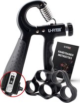 U-Fit One Teller Handtrainer 10 tot 60kg - Verstelbare Handgrip - Handknijper - Vingertrainer - Onderarm Grip Trainer - Zwart