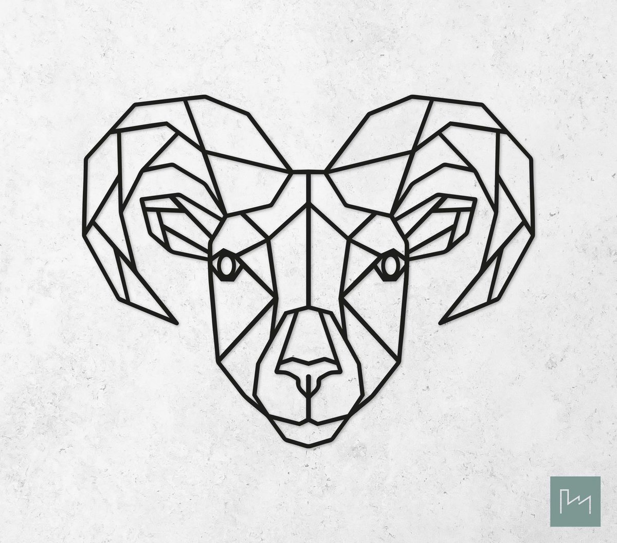 Laserfabrique Wanddecoratie - Geometrische Ram - Large - Zwart - Geometrische dieren en vormen - Houten dieren - Muurdecoratie - Line art - Wall art