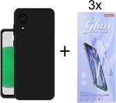 Soft Back Cover Hoesje Geschikt voor: Samsung Galaxy A03 Core Silicone - Zwart + 3X Tempered Glass Screenprotector - ZT Accessoires