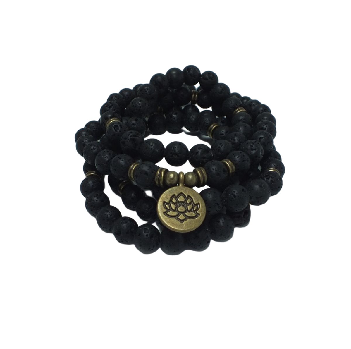 108 Kralen Lotus Mala Armband / Ketting zwart - Vrouwen / Mannen - 8mm Lava Steen - Boeddha - Yoga - Meditatie - Buddha - Gebedssnoer - Kralenketting - Rozenkrans - Vulkaansteen - Lavasteen - Natuurlijke edelsteen