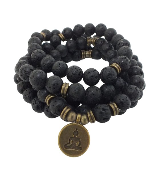 108 Kralen Mala Armband / Ketting zwart -  Vrouwen / Mannen - 8mm Lava Rock - Boeddha - Yoga - Meditatie - Buddha - Gebedssnoer - Kralenketting - Rozenkrans - Vulkaansteen - Lavasteen - Natuurlijke edelsteen