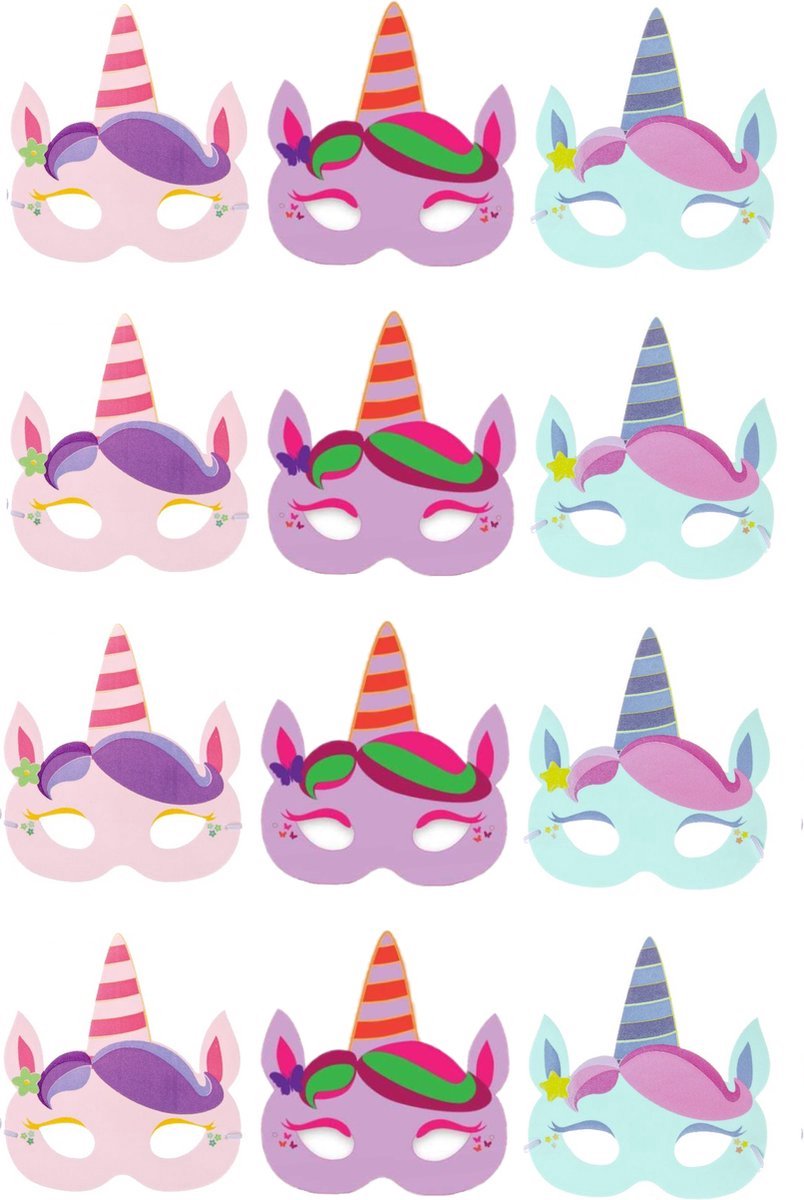 Eenhoorn Maskers | Unicorn | Lightfight Kinderfeestje | 12 stuks