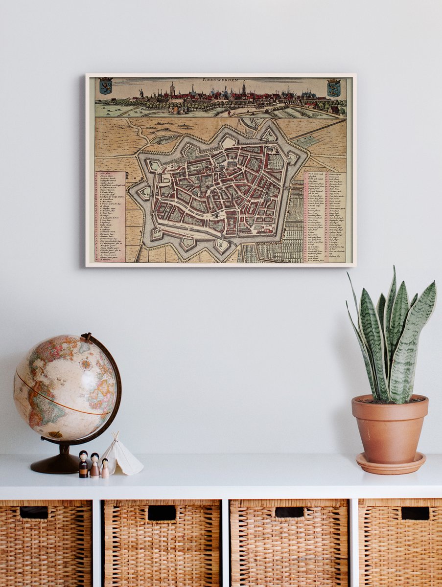 Esque Poster In Witte Lijst - Historische Oude Kaart Leeuwarden - Stadsplattegrond 1664 - 50x70 cm