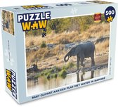 Puzzel Baby olifant aan een plas met water in Namibië - Legpuzzel - Puzzel 500 stukjes