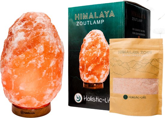 Holistic-Life Zoutlamp 7-9kg - Tafellamp - Nachtlampje – Decoratie Verlichting - Cadeau: E-book + 400 gr Himalaya Zout Bad/Keuken