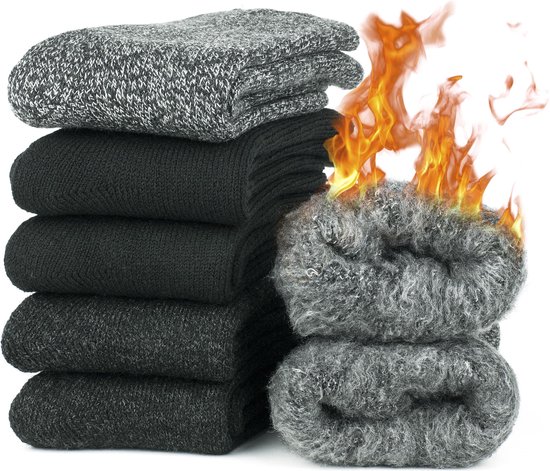 GoWith - chaussettes en laine - chaussettes norvégiennes - 1 paire - chaussettes chaudes - chaussettes maison - chaussettes d'hiver - chaussettes pour hommes - chaussettes pour femmes - couleur gris - taille 44