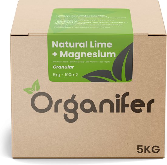 Kalk Korrel meststof verrijkt met magnesium (5Kg - Voor 100m2) voor dieper bladgroen (+PH) Speciaal voor gazon, Perken, Moestuin en openbaar groen - Organifer