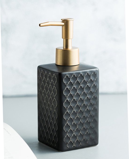Jevaza Zeepdispenser / Zeeppompje - Porselein Collectie - Zwart - 350ml - Keramiek - 7x7x18cm