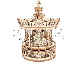3D-houten puzzel, carrousel, modelbouwsets voor volwassenen, doe-het-zelf lasergesneden puzzel, modelbouw, cadeau voor Kerstmis en verjaardag