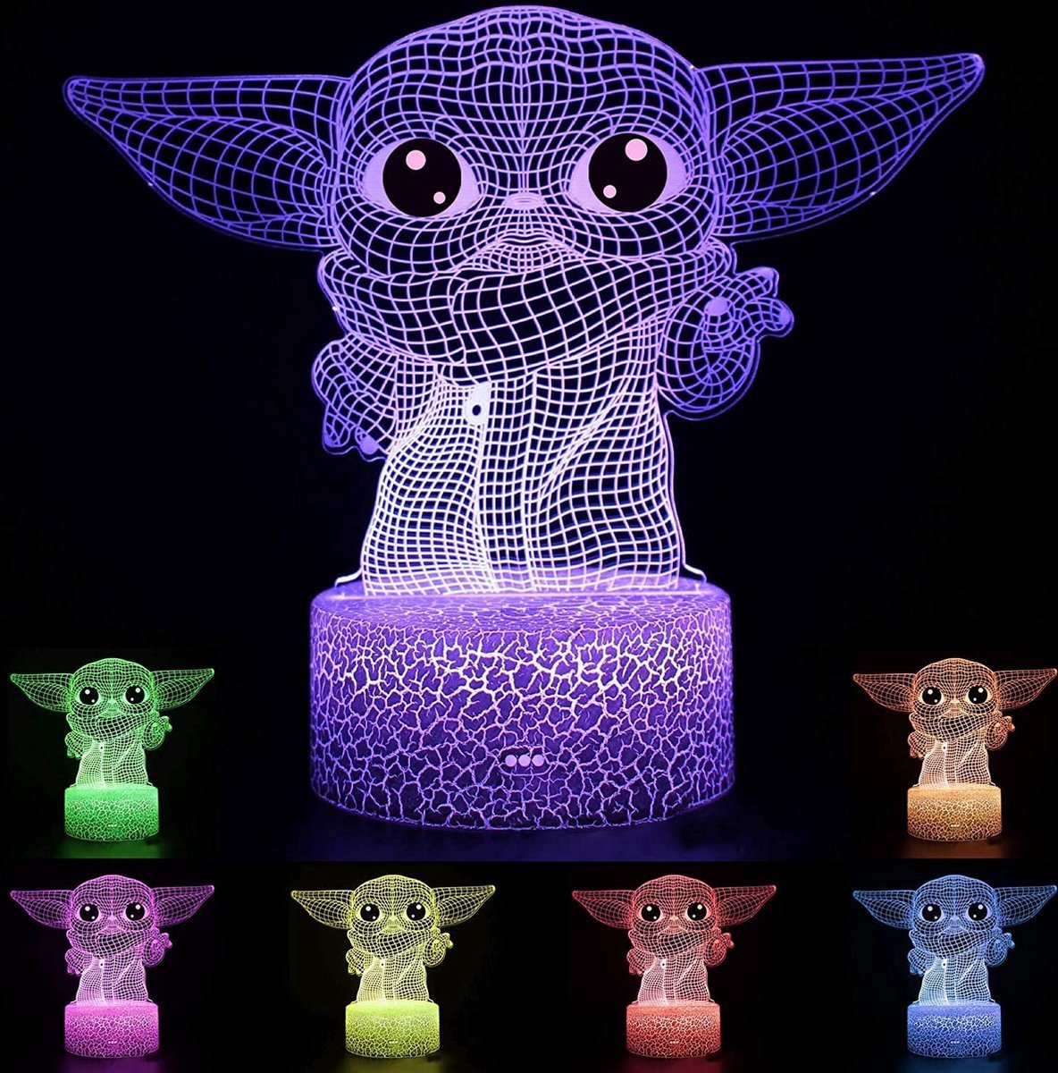 Always Open Tafellamp - Ao® Nachtlamp – 3d Lamp – 16 Kleuren – Bureaulamp – Baby Yoda Child