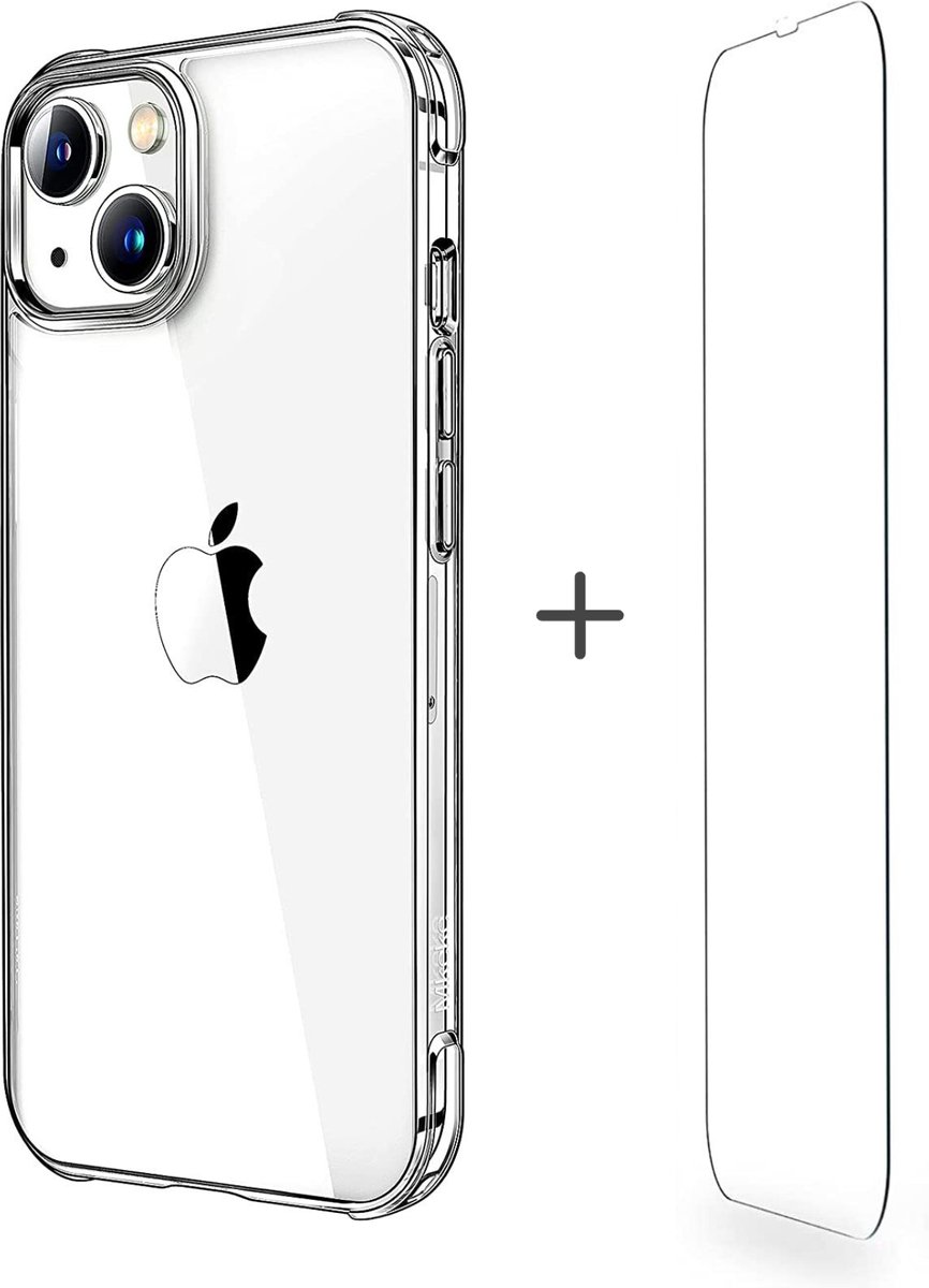 Hoesje geschikt voor Iphone 14 Plus, screenprotector voor Iphone 14 Plus, beschermhoes voor Iphone 14 Plus met tempered glass - transparant