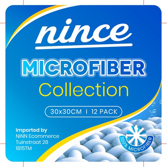 Emballage 'nince MICROFIBER Collection', 30x30cm, 12 pièces. Importé par NINN Ecommerce.