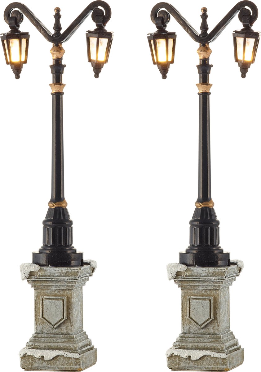 LuVille Kerstdorp Miniatuur Klassieke Lantaarn - Set van 2 - H14,5 cm