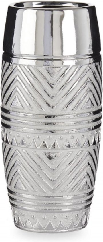 Giftdecor Bloemenvaas - zilver modern motief - 13 x 30 cm - keramiek - vaas