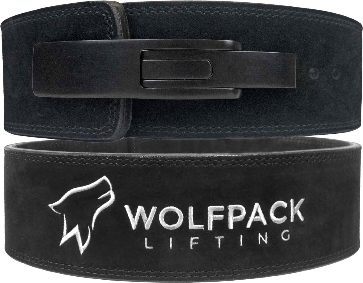Wolfpack Lifting -  Lever Belt - Lifting Belt - Powerlift Riem - Zwart/Wit - L - Wolfpack Lifting