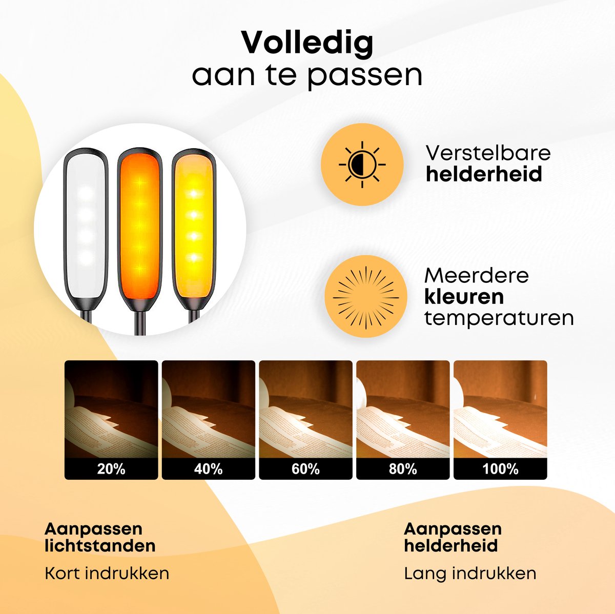 Led Leeslampje voor boek – 3 Standen oogvriendelijk licht – Dimbare oplaadbare klemlamp boeklampje bedlampje – Boekenlampjes leeslampjes – Woodoro — cadeau in Gadgets - foto 2