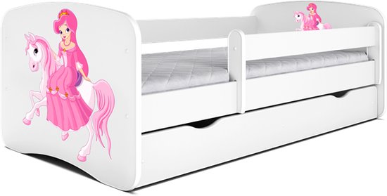 Kocot Kids - Bed babydreams wit prinses op paard met lade zonder matras 180/80 - Kinderbed - Wit