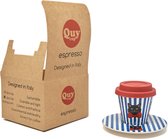 Quy Cup - 90ml Ecologische Reis Beker - Espressobeker “Miao” met schotel en Rode Siliconen deksel Set 1 Espresso Cup with Dish