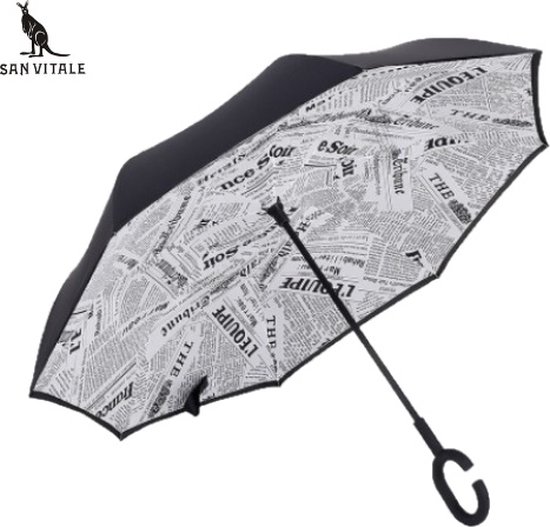 San Vitale® - Unieke reversible Windproof Paraplu - Krant Wit