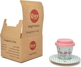 Quy Cup - 90ml Ecologische Reis Beker - Espressobeker “Flamingo” met schotel en Rose Siliconen deksel Set 1 Espresso Cup with Dish