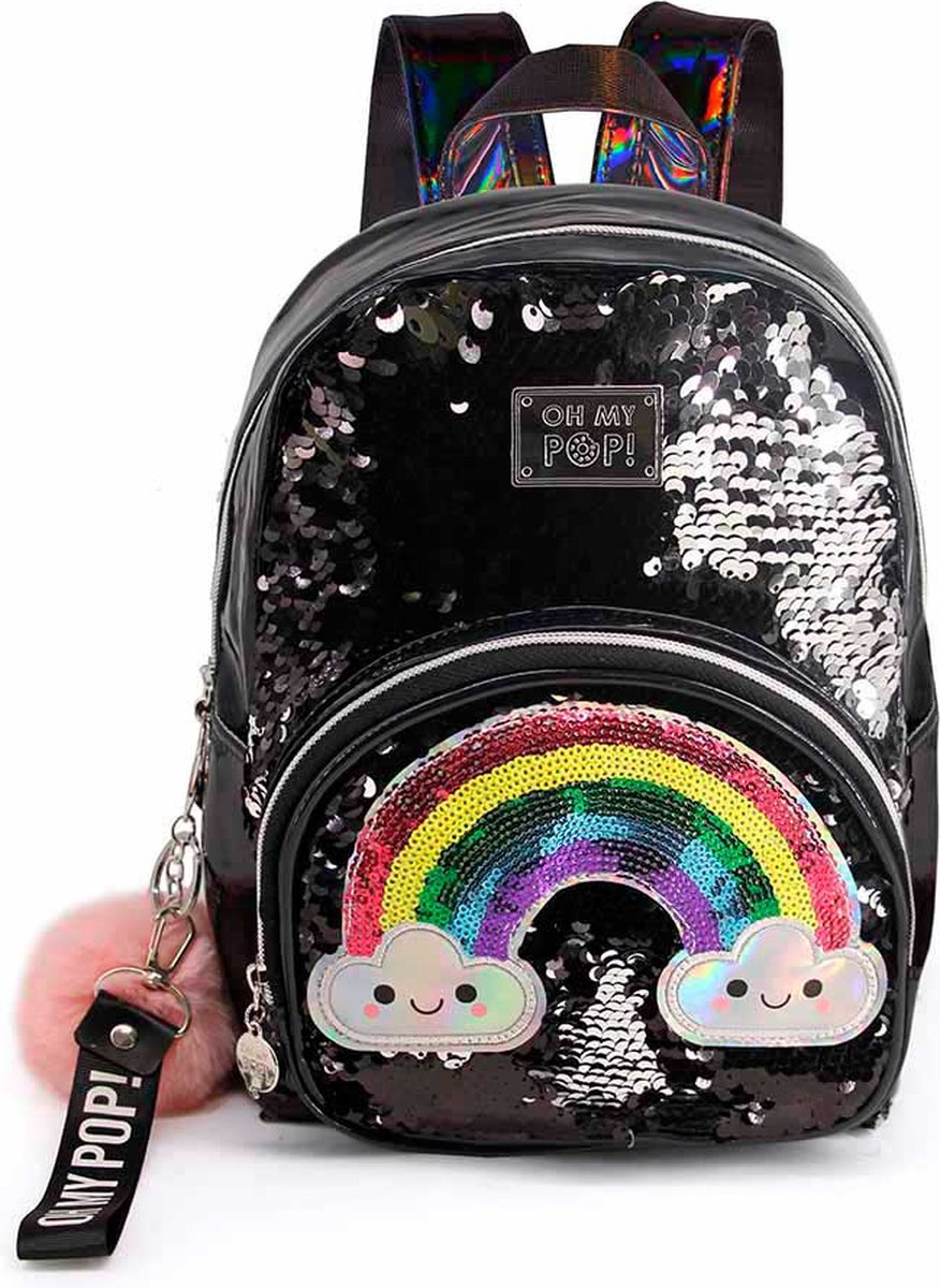 Oh My Pop! Fashion Backpack - Rainbow - small - pailletten - zwart