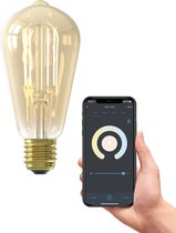 Calex Slimme Lamp - Wifi LED Filament Verlichting - E27 - Rustiek Smart Lichtbron Goud - Dimbaar - Warm Wit licht - 7W