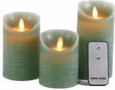 Set van 3x jade groene LED stompkaarsen met afstandsbediening - Woondecoratie - LED kaarsen - Elektrische kaarsen
