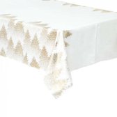 Luxe Kerst Tafelkleed - Tafellinnen - 140 x 360 - Wit  met Goudprint - Polyester - Wasbaar 30 Graden