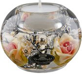 Waxinelichthouder met rozen - Theelichthouder - glas - Bolvormig - 8 cm diameter - 6 cm hoog