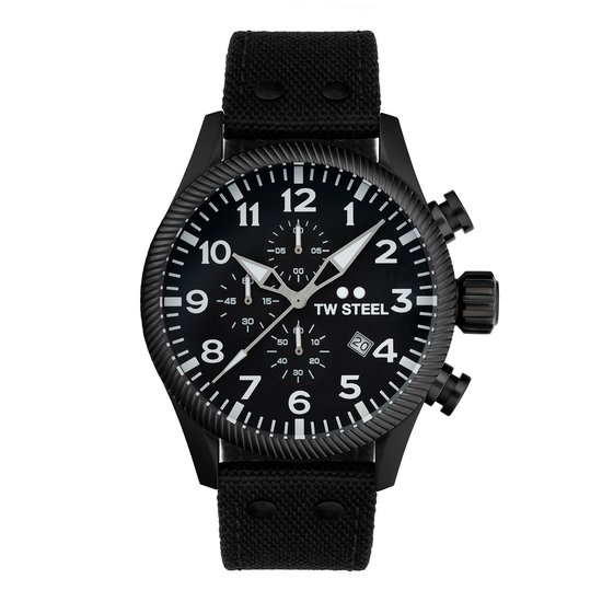 TW Steel TWVS113 Volante Steel Chrono Zwart Canvas 48mm bol