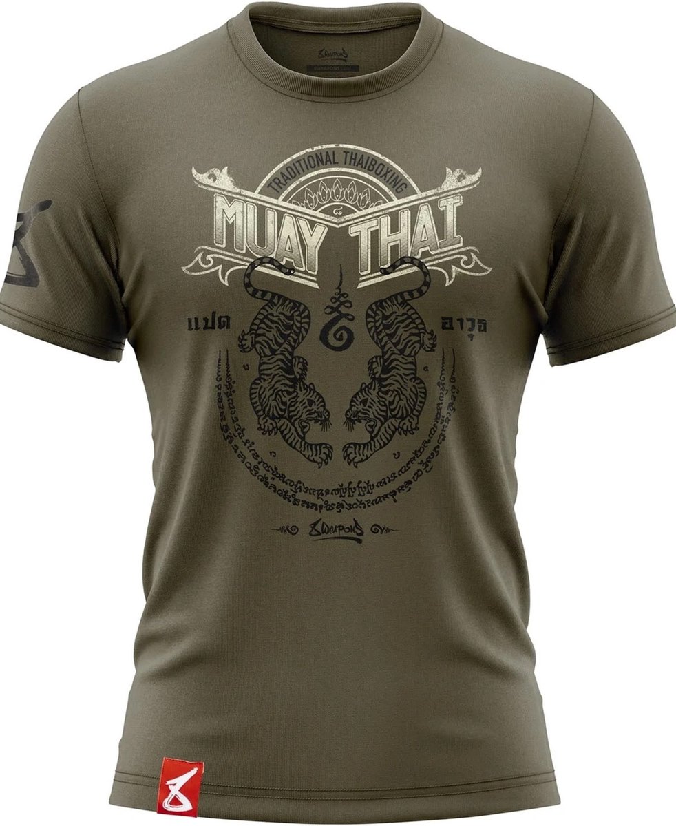 8 Weapons T Shirt Sak Yant Tigers Olijf Groen maat M