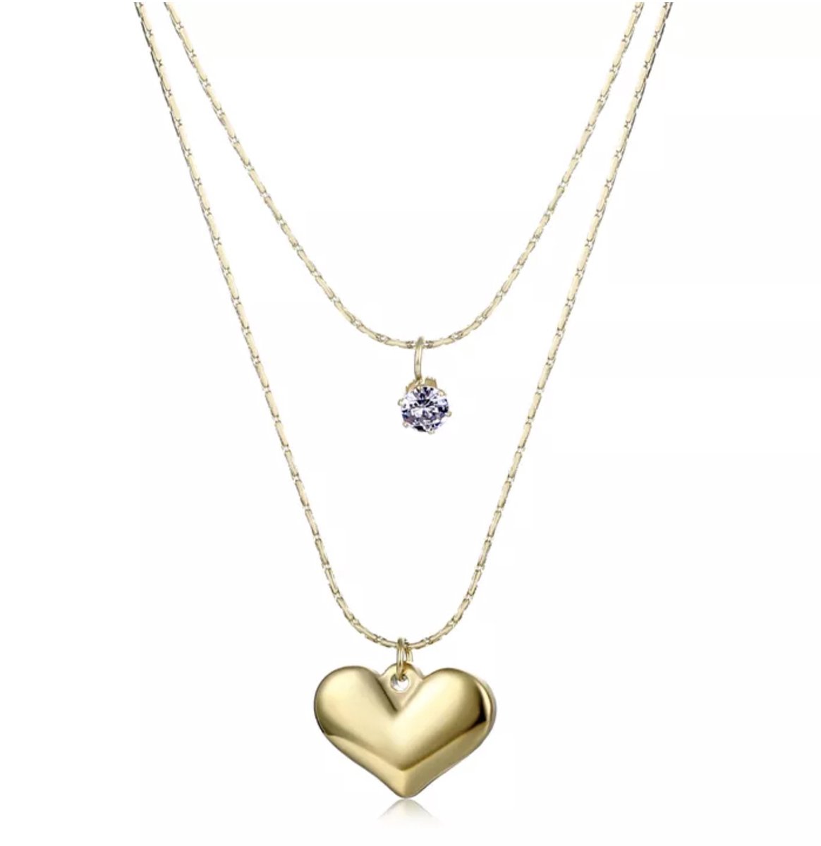 ASTRADAVI 18K Vergulde Sieraden - Collier - Dubbellaags Ketting met Bedels - Hart & Krystal Charms - Cadeau Idee